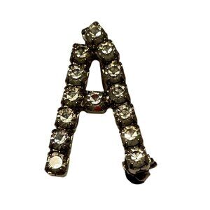 Vintage 1970’s Silver Tone Sparkle Rhinestone Brooch Pin Initial A